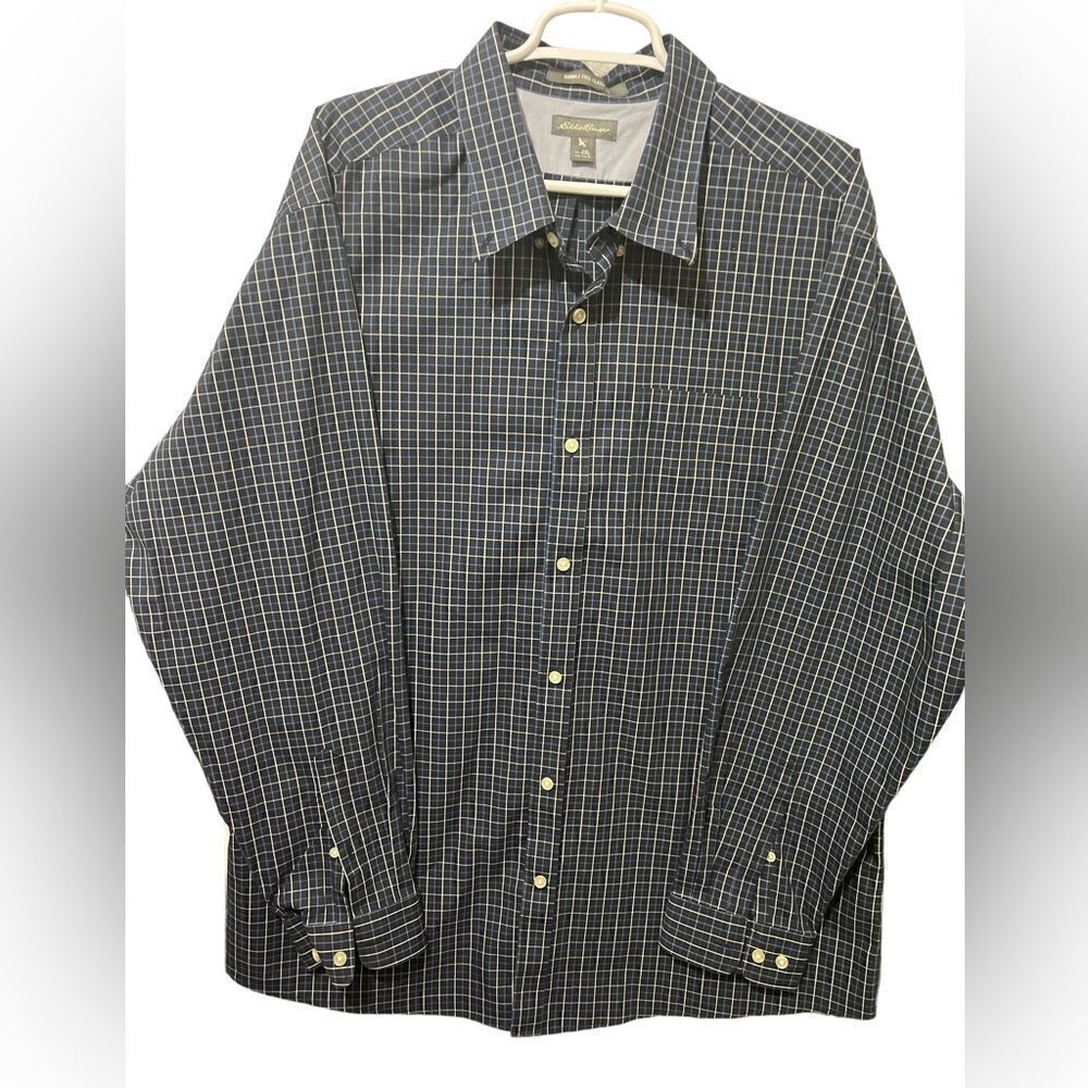 Eddie Bauer Dress Shirt Mens Blue Plaid Check Wrinkle Free Relaxed 2XL